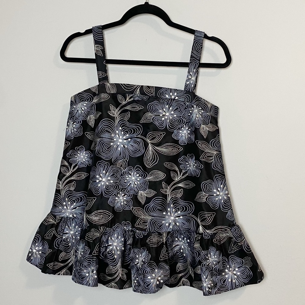 Co Silk Embroidered Ruffle Hem Top - Picture 3 of 8